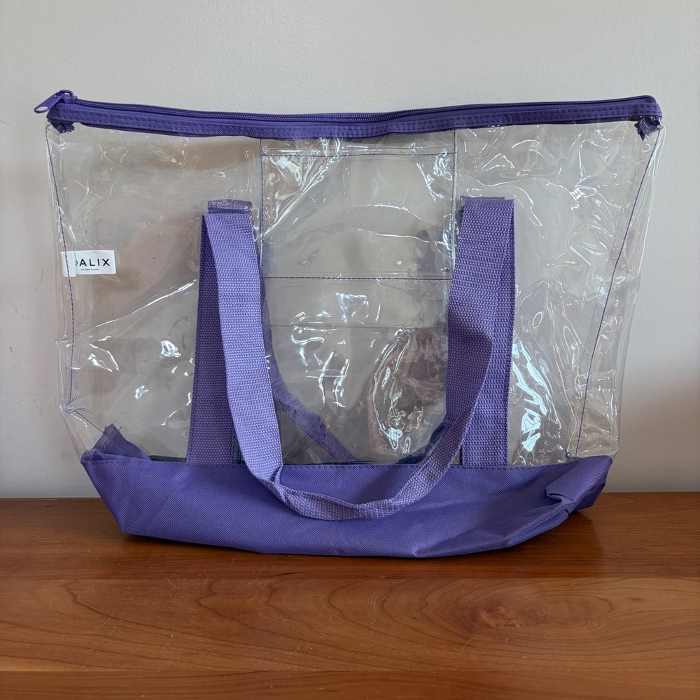 Dalix Clear Tote Bag Purple Stadium Approved Zippered PVC Shoulder Bag ST-060